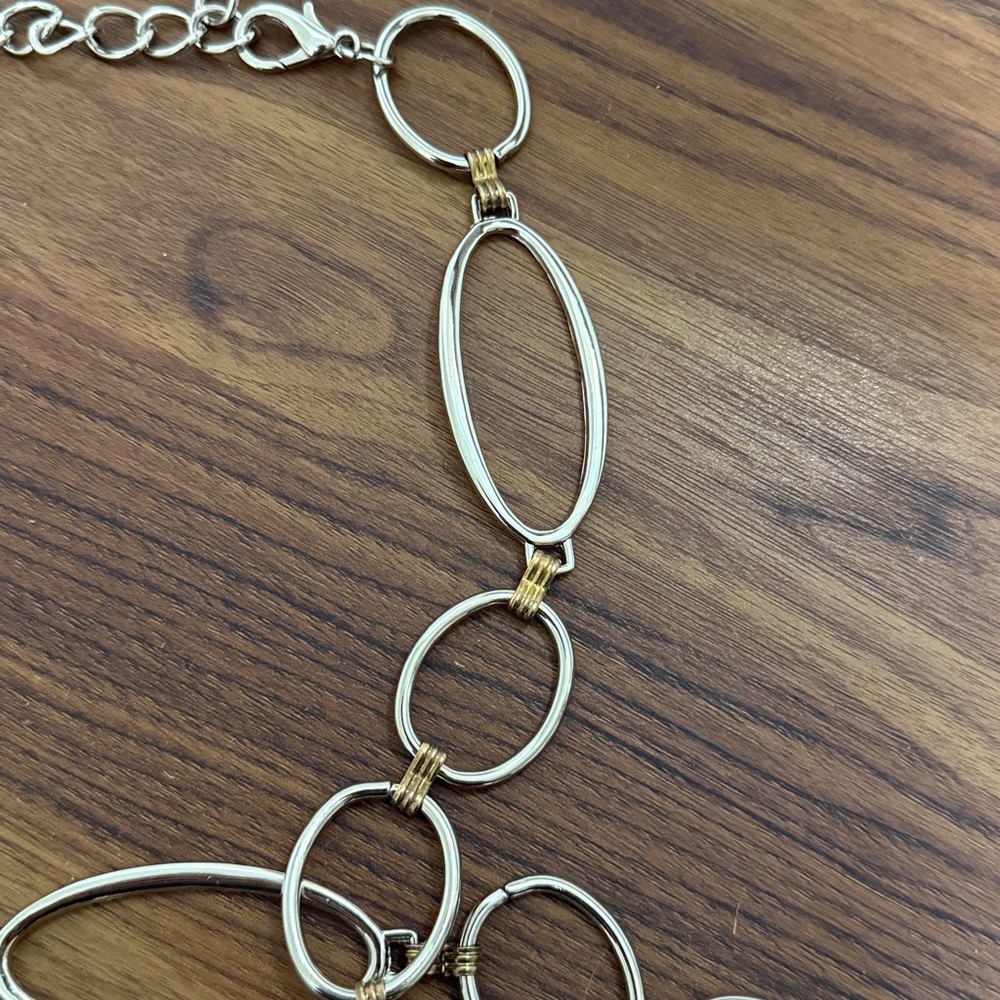 Oval & Round Geometric Chain Link Silver Tone Adjustable Belt. Length 39 inches. - Picture 2 of 3